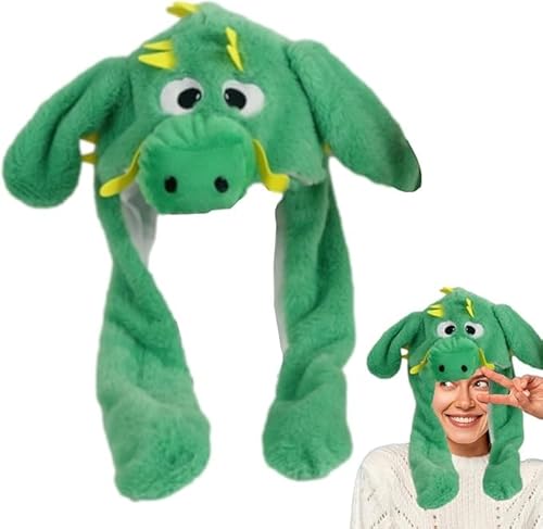 Drachenhut mit beweglichen Ohren, Tierhut, Ohrbewegung, Plüschohren, springender Hut, Drachen-Urlaub, Cosplay, warmer Hut mit Ohrenklappen, Neuheit zum Verkleiden für Neujahr (grün) von Generisch