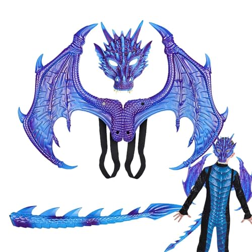 Dragon Cosplay Requisiten - Komplettes Cosplay Set | Drachenflügel Schwanz Gesichtsbedeckung Halloween Cosplay Set für Weihnachten, Ostern, Halloween Dragon Cosplay Requisiten - Komplettes Cosplay Set | Drachenflügel Schwanz Gesichtsbedeckung Halloween Cosplay Set für Weihnachten, Ostern, Halloween von Generisch