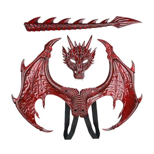 Dragon Dress Up Kostüm | Cosplay Flügel Schwanz Requisiten - Drachenflügel Schwanz Gesichtsbedeckung Halloween Cosplay Set für Weihnachten, Ostern, Halloween Dragon Dress Up Kostüm | Cosplay Flügel Schwanz Requisiten - Drachenflügel Schwanz Gesichtsbedeckung Halloween Cosplay Set für Weihnachten, Ostern, Halloween von Generisch