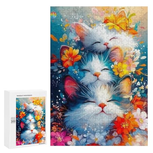Drei entzückende Kätzchen eingebettet in lebendige Blumen. Klassisches Holzpuzzle für Erwachsene, 300 Teile Drei entzückende Kätzchen eingebettet in lebendige Blumen. Klassisches Holzpuzzle für Erwachsene, 300 Teile von Generisch