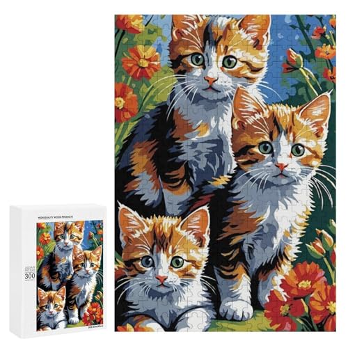 Drei entzückende Kätzchen inmitten lebendiger Blumen. Klassisches Holzpuzzle für Erwachsene, 300 Teile Drei entzückende Kätzchen inmitten lebendiger Blumen. Klassisches Holzpuzzle für Erwachsene, 300 Teile von Generisch