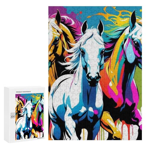 Drei lebendige Pferde galoppieren gegen einen Spritzer bunter Farbe. Klassisches Holzpuzzle für Erwachsene, 300 Teile Drei lebendige Pferde galoppieren gegen einen Spritzer bunter Farbe. Klassisches Holzpuzzle für Erwachsene, 300 Teile von Generisch
