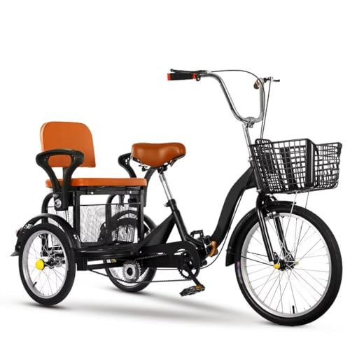 Dreirad für Erwachsene, 16 Zoll Tandem mit Rücksitz für Senioren, 3-Rad mit empfindlichen Bremsen, verstellbare Sattel- und Lenkerhöhe Dreirad für Erwachsene, 16 Zoll Tandem mit Rücksitz für Senioren, 3-Rad mit empfindlichen Bremsen, verstellbare Sattel- und Lenkerhöhe von Generisch