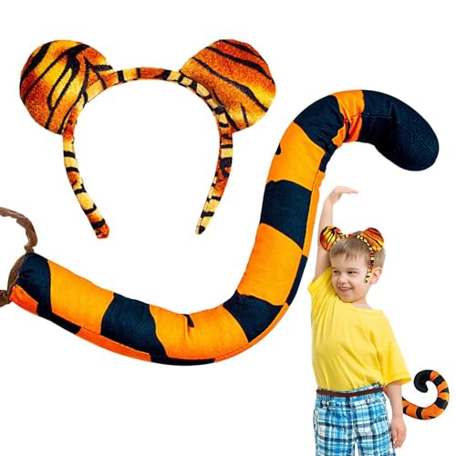 Dschungeltier-Kleidungsset – Gestreiftes Katzenkostüm-Set | Tierohren Tiger Tail für die Rolle | Stoffpelgel und Kinderkostüm für Paare zu Hause und S Dschungeltier-Kleidungsset – Gestreiftes Katzenkostüm-Set | Tierohren Tiger Tail für die Rolle | Stoffpelgel und Kinderkostüm für Paare zu Hause und S von Generisch