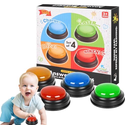 Educational Toys Buzzers Game Props, 4-Piece Quick Answer Button Set, Interactive Game Show Response Device, Family Night Sound Buzzer for Guessing Debate Voting and Fun Educational Toys Buzzers Game Props, 4-Piece Quick Answer Button Set, Interactive Game Show Response Device, Family Night Sound Buzzer for Guessing Debate Voting and Fun von Generisch