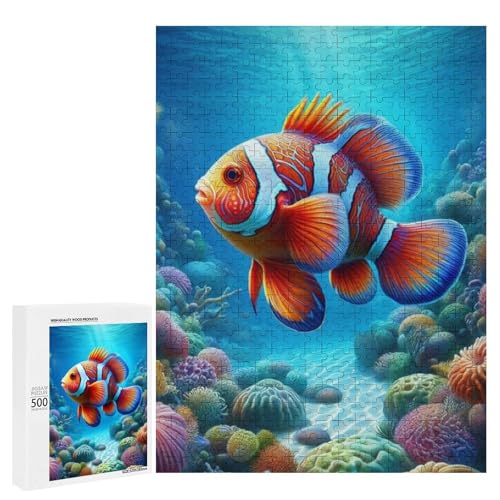 Ein Clownfisch schwimmt inmitten lebendiger Korallenriffe, 500 Teile Tier, klassisches Holzpuzzle für Erwachsene Ein Clownfisch schwimmt inmitten lebendiger Korallenriffe, 500 Teile Tier, klassisches Holzpuzzle für Erwachsene von Generisch