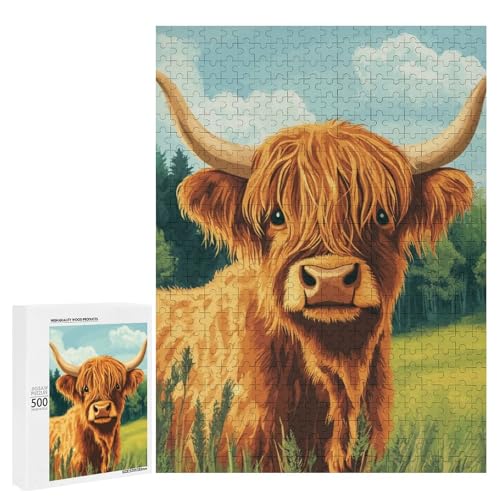 Ein Hochlandkuh stehend auf einem Grasfeld, 500 Teile Tier, klassisches Holzpuzzle für Erwachsene Ein Hochlandkuh stehend auf einem Grasfeld, 500 Teile Tier, klassisches Holzpuzzle für Erwachsene von Generisch