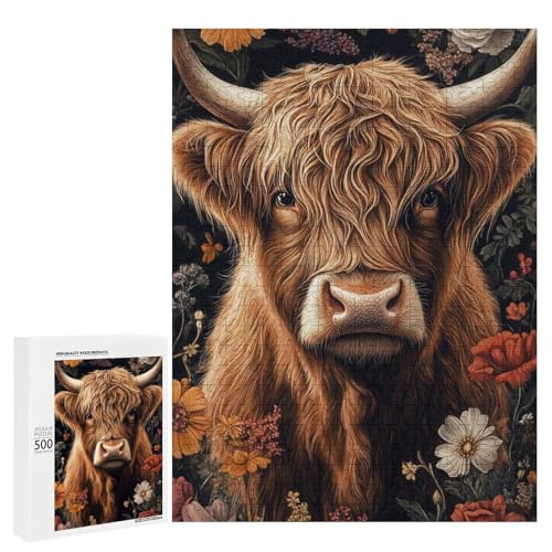 Ein Hochlandkuh umgeben von lebendigen Blumen.-1 500 Teile Tier klassisches Holzpuzzle für Erwachsene Ein Hochlandkuh umgeben von lebendigen Blumen.-1 500 Teile Tier klassisches Holzpuzzle für Erwachsene von Generisch
