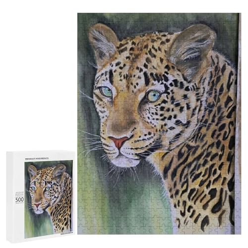 Ein Leopard mit auffallenden grünen Augen 500 Teile Tier Classic Holzpuzzle für Erwachsene von Generisch