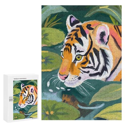 Ein Tiger, der aus dem Wasser aufsteigt. 300 Teile Tierpuzzle aus Holz, klassisches Puzzle für Erwachsene von Generisch