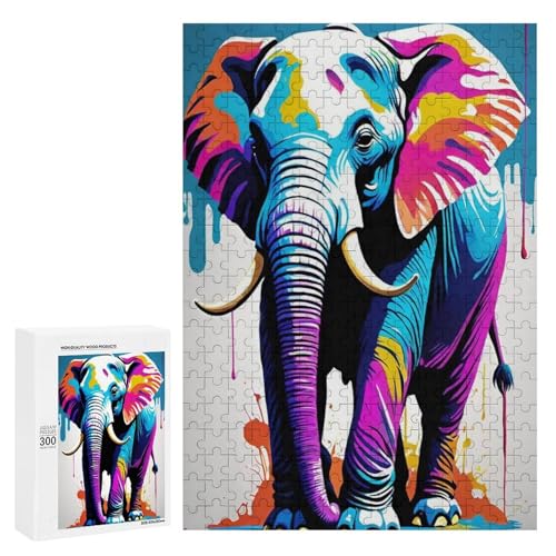 Ein bunter Elefant, der in lebendigen Farbspritzern steht, klassisches Holzpuzzle für Erwachsene, 300 Teile Ein bunter Elefant, der in lebendigen Farbspritzern steht, klassisches Holzpuzzle für Erwachsene, 300 Teile von Generisch
