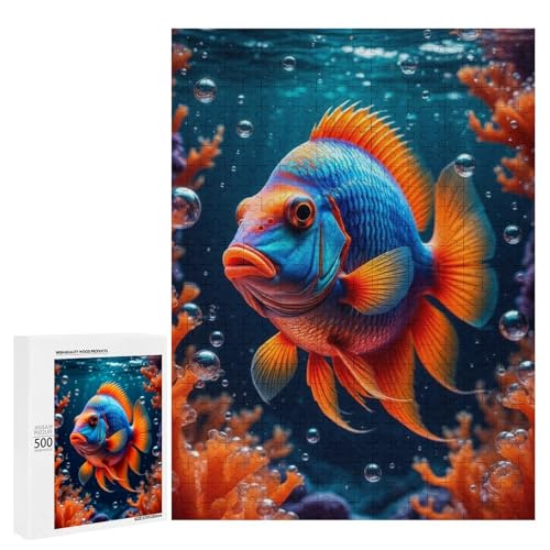 Ein bunter Fisch schwimmt unter lebhaften Korallenriffen. Klassisches Holzpuzzle für Erwachsene, 500 Teile Ein bunter Fisch schwimmt unter lebhaften Korallenriffen. Klassisches Holzpuzzle für Erwachsene, 500 Teile von Generisch