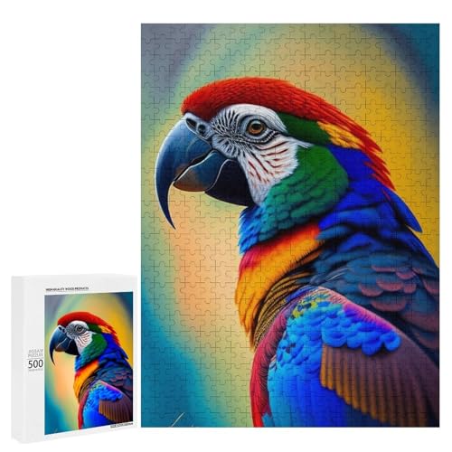 Ein bunter Papagei mit lebendigen Federn. Klassisches Holzpuzzle für Erwachsene, 500 Teile, Tiermotiv Ein bunter Papagei mit lebendigen Federn. Klassisches Holzpuzzle für Erwachsene, 500 Teile, Tiermotiv von Generisch