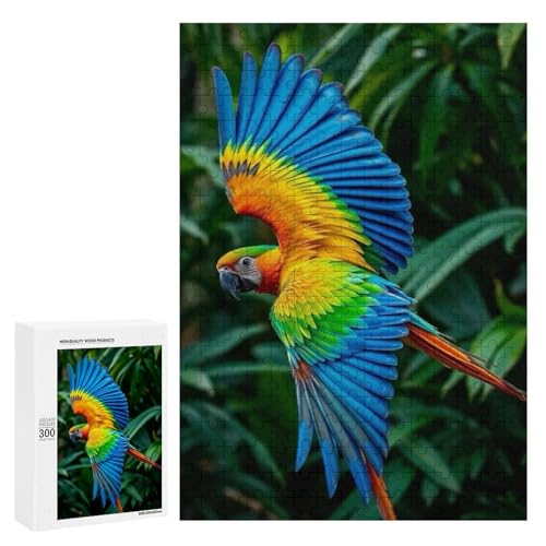 Ein bunter Papagei mit leuchtend blauen Flügeln. Klassisches Holzpuzzle für Erwachsene, 300 Teile Ein bunter Papagei mit leuchtend blauen Flügeln. Klassisches Holzpuzzle für Erwachsene, 300 Teile von Generisch