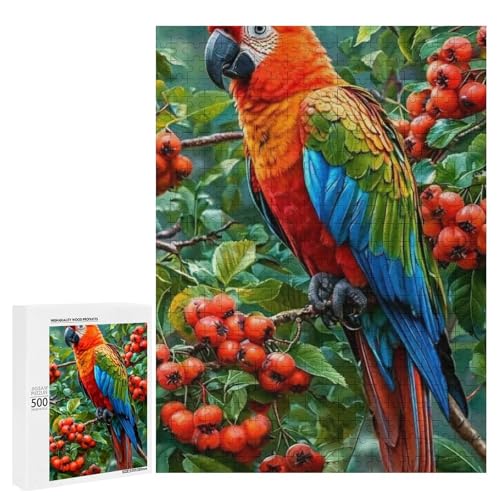 Ein bunter Papagei sitzend auf einem Ast umgeben von lebendigen Beeren 500 Teile Tier klassisches Holzpuzzle für Erwachsene Ein bunter Papagei sitzend auf einem Ast umgeben von lebendigen Beeren 500 Teile Tier klassisches Holzpuzzle für Erwachsene von Generisch