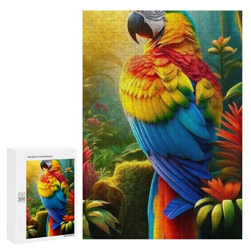 Ein bunter Papagei sitzt in einem lebendigen Dschungel. 300 Teile Tier-Puzzle aus Holz, klassisches Holzpuzzle für Erwachsene Ein bunter Papagei sitzt in einem lebendigen Dschungel. 300 Teile Tier-Puzzle aus Holz, klassisches Holzpuzzle für Erwachsene von Generisch