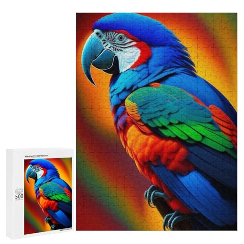 Ein bunter Papagei sitzt vor einem lebendigen Hintergrund. 1 x 500-teiliges klassisches Holzpuzzle für Erwachsene Ein bunter Papagei sitzt vor einem lebendigen Hintergrund. 1 x 500-teiliges klassisches Holzpuzzle für Erwachsene von Generisch