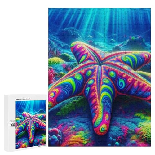 Ein bunter Seestern in einem Unterwasser-Korallenriff. 500 Teile Tierpuzzle aus Holz, klassisches Puzzle für Erwachsene Ein bunter Seestern in einem Unterwasser-Korallenriff. 500 Teile Tierpuzzle aus Holz, klassisches Puzzle für Erwachsene von Generisch