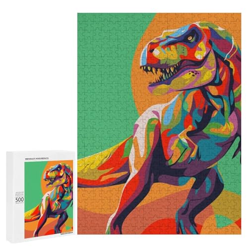Ein bunter T-Rex steht stolz 500 Teile Tier klassisches Holzpuzzle für Erwachsene von Generisch