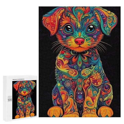 Ein bunter psychedelischer Welpe 500 Teile Tier klassisches Holzpuzzle für Erwachsene Ein bunter psychedelischer Welpe 500 Teile Tier klassisches Holzpuzzle für Erwachsene von Generisch