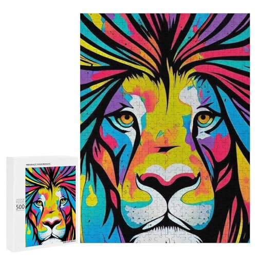 Ein buntes Löwengesicht mit lebhaften Regenbogentönen, 500 Teile Tier, klassisches Holzpuzzle für Erwachsene Ein buntes Löwengesicht mit lebhaften Regenbogentönen, 500 Teile Tier, klassisches Holzpuzzle für Erwachsene von Generisch