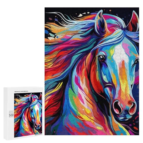 Ein buntes Pferd mit lebendiger, mehrfarbiger Mähne. 500 Teile Tierpuzzle aus Holz, klassisches Puzzle für Erwachsene Ein buntes Pferd mit lebendiger, mehrfarbiger Mähne. 500 Teile Tierpuzzle aus Holz, klassisches Puzzle für Erwachsene von Generisch