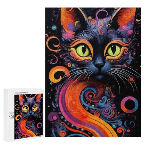 Ein buntes psychedelisches Gemälde einer Katze, 500 Teile Tier, klassisches Holzpuzzle für Erwachsene Ein buntes psychedelisches Gemälde einer Katze, 500 Teile Tier, klassisches Holzpuzzle für Erwachsene von Generisch