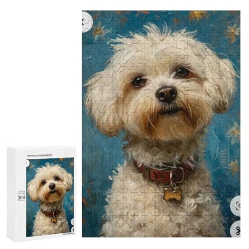 Ein charmanter Hund mit blauem Hintergrund. 300 Teile Tierpuzzle aus Holz, klassisches Puzzle für Erwachsene von Generisch