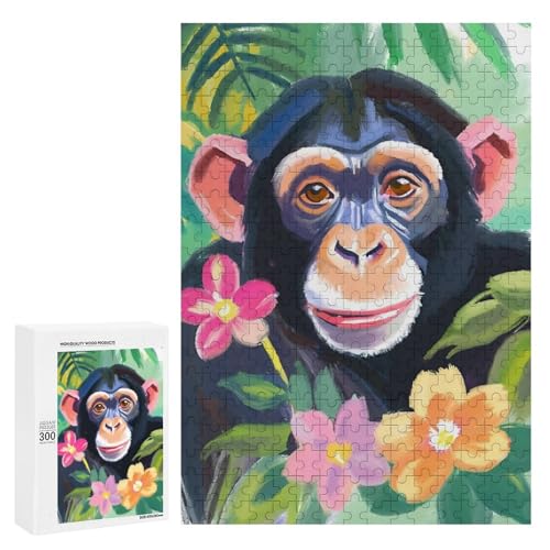 Ein charmanter Schimpanse umgeben von lebendigen Blumen. Klassisches Holzpuzzle für Erwachsene mit 300 Teilen Ein charmanter Schimpanse umgeben von lebendigen Blumen. Klassisches Holzpuzzle für Erwachsene mit 300 Teilen von Generisch