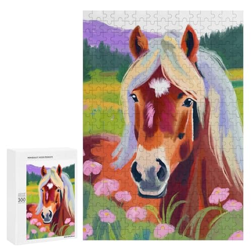 Ein charmantes Pferd umgeben von rosa Blumen. Klassisches Holzpuzzle für Erwachsene mit 300 Teilen Ein charmantes Pferd umgeben von rosa Blumen. Klassisches Holzpuzzle für Erwachsene mit 300 Teilen von Generisch