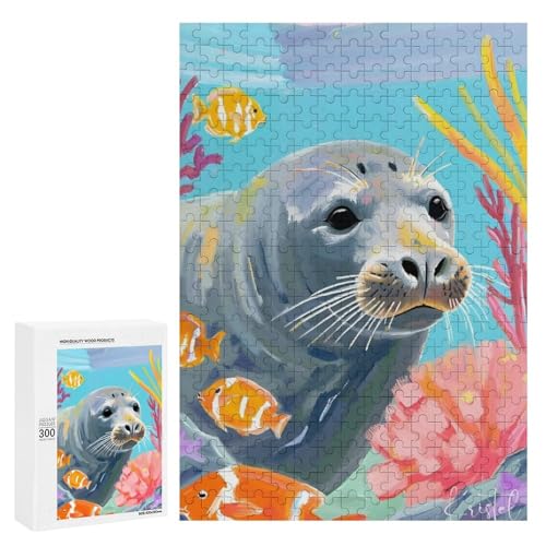 Ein charmantes Siegel, umgeben von bunten Fischen und lebendigen Korallen. Klassisches Holzpuzzle mit 300 Teilen für Erwachsene Ein charmantes Siegel, umgeben von bunten Fischen und lebendigen Korallen. Klassisches Holzpuzzle mit 300 Teilen für Erwachsene von Generisch