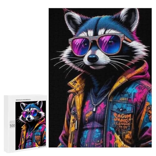 Ein cooler Waschbär mit Sonnenbrille und einer bunten Jacke. 500 Teile Tierpuzzle aus Holz, klassisches Puzzle für Erwachsene Ein cooler Waschbär mit Sonnenbrille und einer bunten Jacke. 500 Teile Tierpuzzle aus Holz, klassisches Puzzle für Erwachsene von Generisch