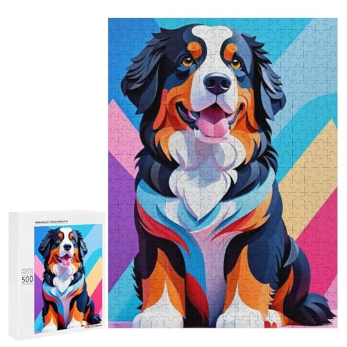 Ein farbenfroher, fröhlicher Hund sitzt vor einem lebendigen geometrischen Hintergrund. 500 Teile Tierpuzzle aus Holz, klassisches Holzpuzzle für Erwachsene Ein farbenfroher, fröhlicher Hund sitzt vor einem lebendigen geometrischen Hintergrund. 500 Teile Tierpuzzle aus Holz, klassisches Holzpuzzle für Erwachsene von Generisch