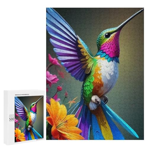 Ein farbenfroher Kolibri-Sitz, anmutig unter lebhaften Blumen, 500 Teile, klassisches Holzpuzzle für Erwachsene Ein farbenfroher Kolibri-Sitz, anmutig unter lebhaften Blumen, 500 Teile, klassisches Holzpuzzle für Erwachsene von Generisch