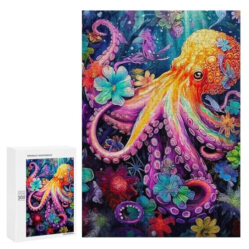 Ein farbenfroher Oktopus umgeben von lebendigen Blumen. Klassisches Holzpuzzle für Erwachsene mit 300 Teilen Ein farbenfroher Oktopus umgeben von lebendigen Blumen. Klassisches Holzpuzzle für Erwachsene mit 300 Teilen von Generisch