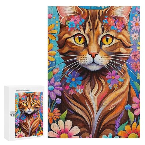 Ein farbenfrohes Gemälde einer Katze umgeben von Blumen. Klassisches Holzpuzzle für Erwachsene, 300 Teile Ein farbenfrohes Gemälde einer Katze umgeben von Blumen. Klassisches Holzpuzzle für Erwachsene, 300 Teile von Generisch