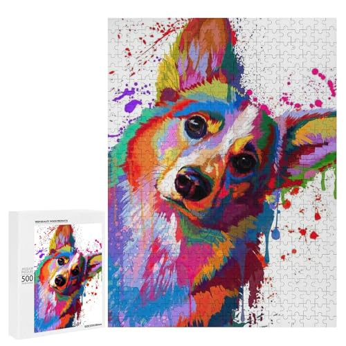 Ein farbenfrohes Gemälde eines Hundes mit lebendigen Farbspritzern 500 Teile Tierpuzzle klassisches Holzpuzzle für Erwachsene von Generisch