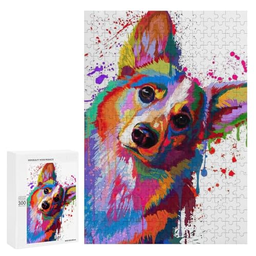 Ein farbenfrohes Gemälde eines Hundes mit lebendigen Farbspritzern. Klassisches Holzpuzzle für Erwachsene, 300 Teile von Generisch
