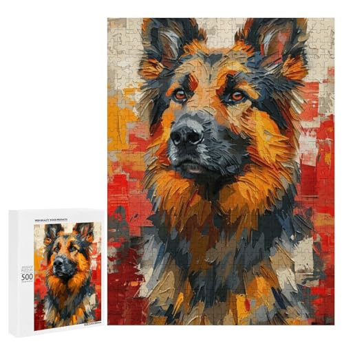 Ein farbenfrohes Gemälde eines Hundes mit lebendigen Farbtönen. 1 x 500 Teile, klassisches Holzpuzzle für Erwachsene Ein farbenfrohes Gemälde eines Hundes mit lebendigen Farbtönen. 1 x 500 Teile, klassisches Holzpuzzle für Erwachsene von Generisch