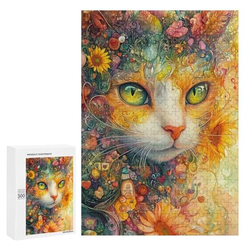 Ein farbenfrohes Katzen-Porträt, 300 Teile, klassisches Holzpuzzle für Erwachsene von Generisch