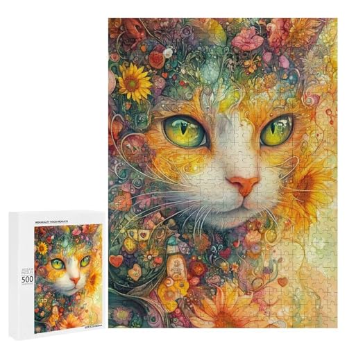 Ein farbenfrohes Katzen-Porträt mit Blumenmuster, 500 Teile, klassisches Holzpuzzle für Erwachsene Ein farbenfrohes Katzen-Porträt mit Blumenmuster, 500 Teile, klassisches Holzpuzzle für Erwachsene von Generisch