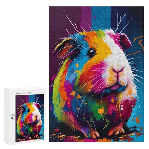 Ein farbenfrohes Meerschweinchen mit lebendigen Farbspritzern. Klassisches Holzpuzzle für Erwachsene, 300 Teile von Generisch