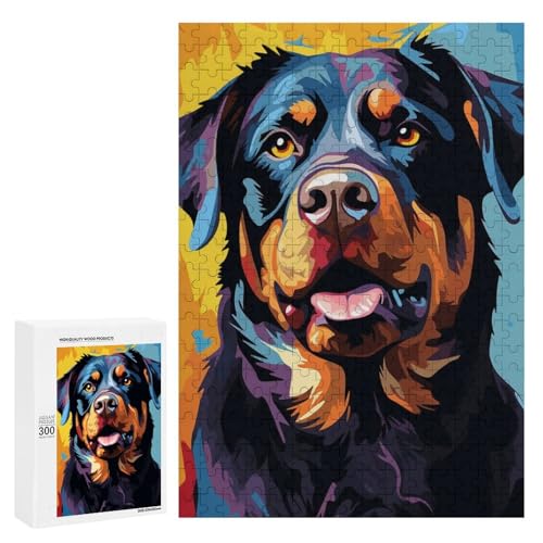 Ein farbenfrohes Porträt eines Rottweilers. 300 Teile Tier-Puzzle aus Holz, klassisches Puzzle für Erwachsene Ein farbenfrohes Porträt eines Rottweilers. 300 Teile Tier-Puzzle aus Holz, klassisches Puzzle für Erwachsene von Generisch