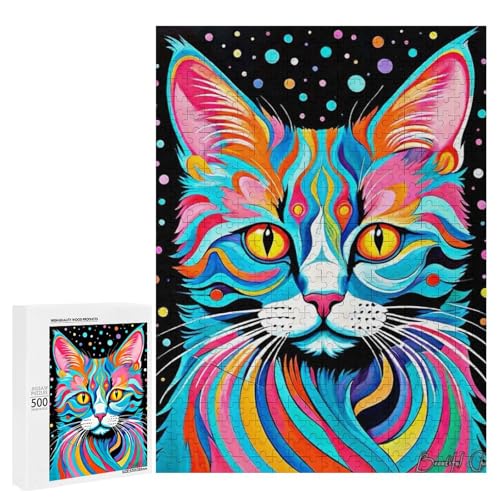 Ein farbenfrohes abstraktes Gemälde einer Katze, 500 Teile Tier, klassisches Holzpuzzle für Erwachsene Ein farbenfrohes abstraktes Gemälde einer Katze, 500 Teile Tier, klassisches Holzpuzzle für Erwachsene von Generisch