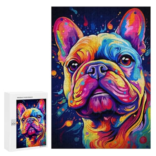 Ein farbenfrohes französisches Bulldoggen-Porträt. 300 Teile, klassisches Holzpuzzle für Erwachsene Ein farbenfrohes französisches Bulldoggen-Porträt. 300 Teile, klassisches Holzpuzzle für Erwachsene von Generisch