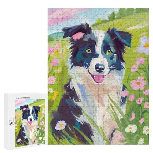 Ein fröhlicher Hund in einem Blumenfeld, 500 Teile Tier, klassisches Holzpuzzle für Erwachsene Ein fröhlicher Hund in einem Blumenfeld, 500 Teile Tier, klassisches Holzpuzzle für Erwachsene von Generisch