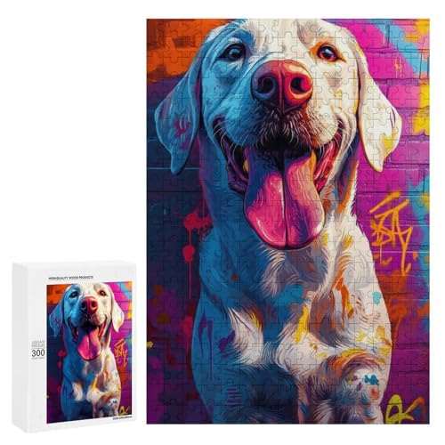 Ein fröhlicher Hund vor einer Graffiti-bedeckten Wand, 300 Teile, klassisches Holzpuzzle für Erwachsene Ein fröhlicher Hund vor einer Graffiti-bedeckten Wand, 300 Teile, klassisches Holzpuzzle für Erwachsene von Generisch