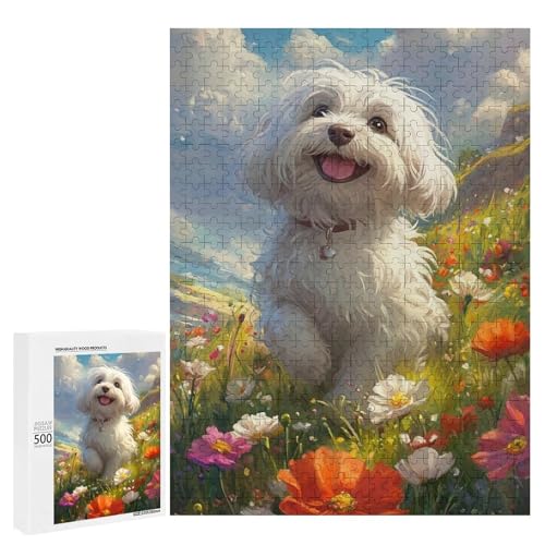 Ein fröhlicher weißer Hund umgeben von lebendigen Blumen 500 Teile Tier Classic Holzpuzzle für Erwachsene Ein fröhlicher weißer Hund umgeben von lebendigen Blumen 500 Teile Tier Classic Holzpuzzle für Erwachsene von Generisch