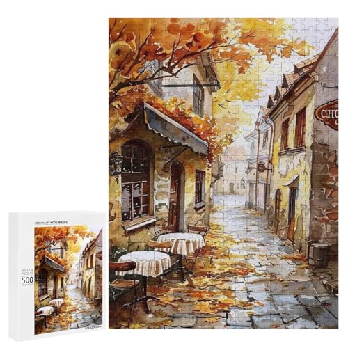 Ein gemütliches Herbst-Café mit Tischen unter bunten Bäumen, 500 Teile, klassisches Holzpuzzle für Erwachsene von Generisch