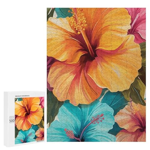 Ein lebendiger Blumenstrauß bunter Hibiskusblumen. 500 Teile Tierpuzzle aus Holz, klassisches Puzzle für Erwachsene Ein lebendiger Blumenstrauß bunter Hibiskusblumen. 500 Teile Tierpuzzle aus Holz, klassisches Puzzle für Erwachsene von Generisch